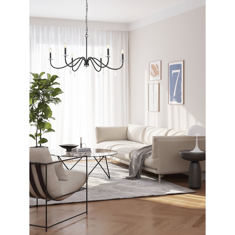 Z-Lite 6 Light Chandelier, Matte Black. Picture 5