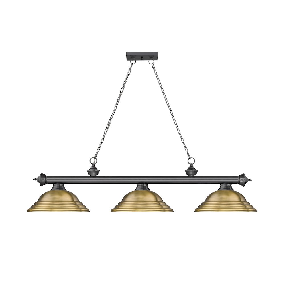 Z-Lite Cordon 3 Light Billiard, Steel Frame, Rubbed Brass Shade Color. Picture 2