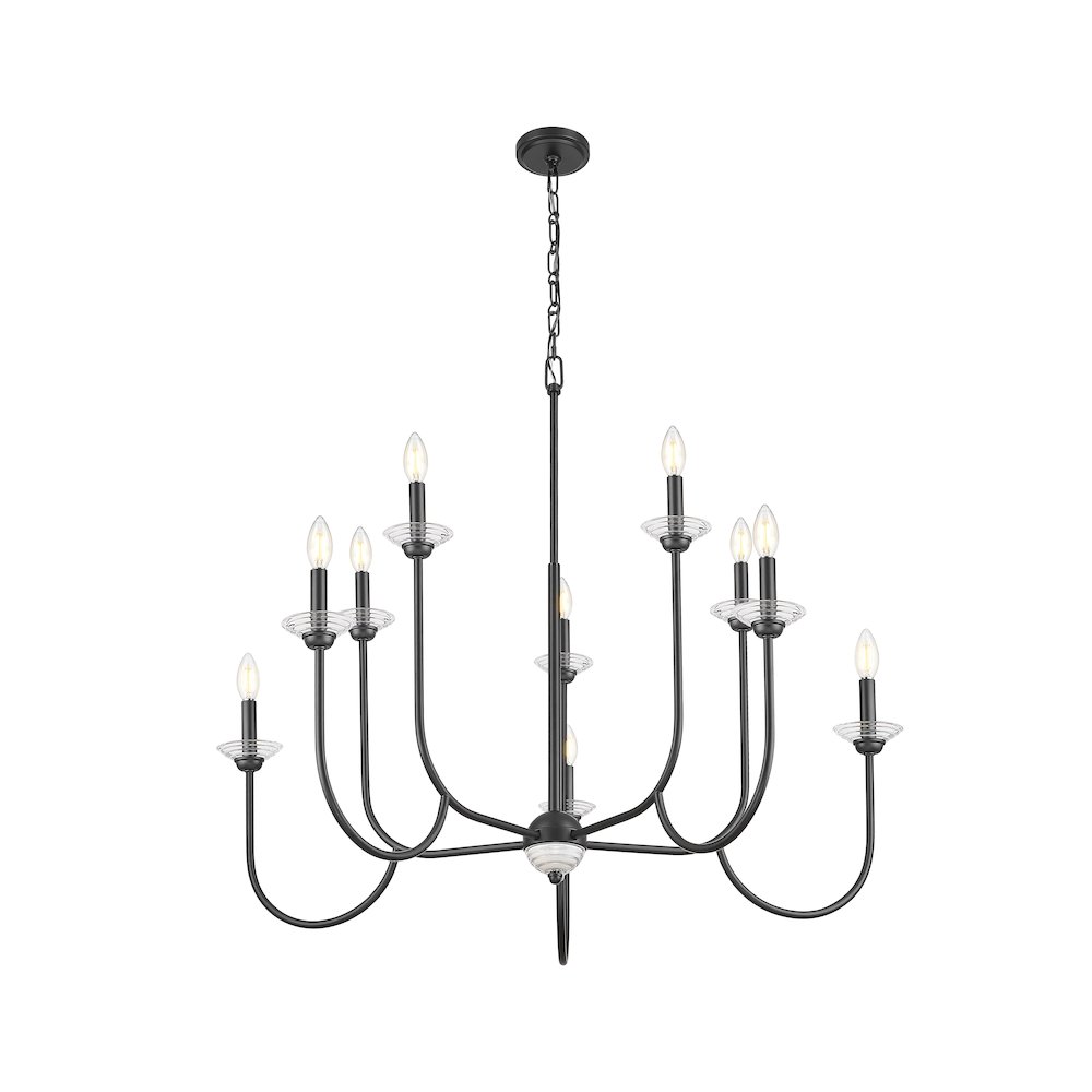 Z-Lite Allistair 10 Light Chandelier in Matte Black color, Steel frame. Picture 2