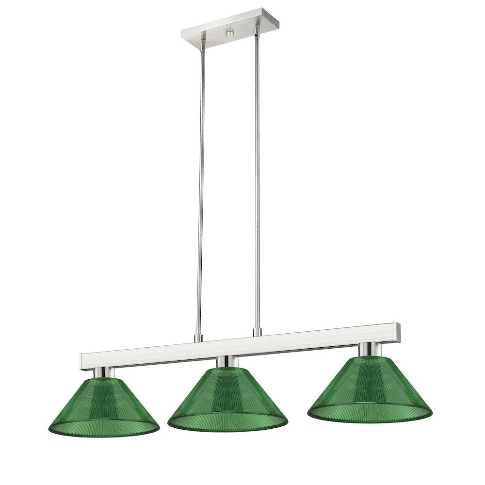 Z-Lite Cobalt 3 Light Billiard, Steel Frame, Green  Shade Color. Picture 5