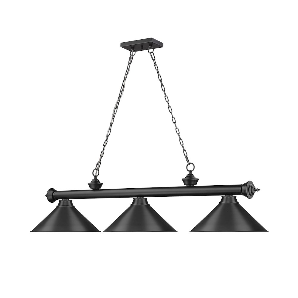 Z-Lite Cordon 3 Light Billiard, Steel Frame, Matte Black Shade Color. Picture 3