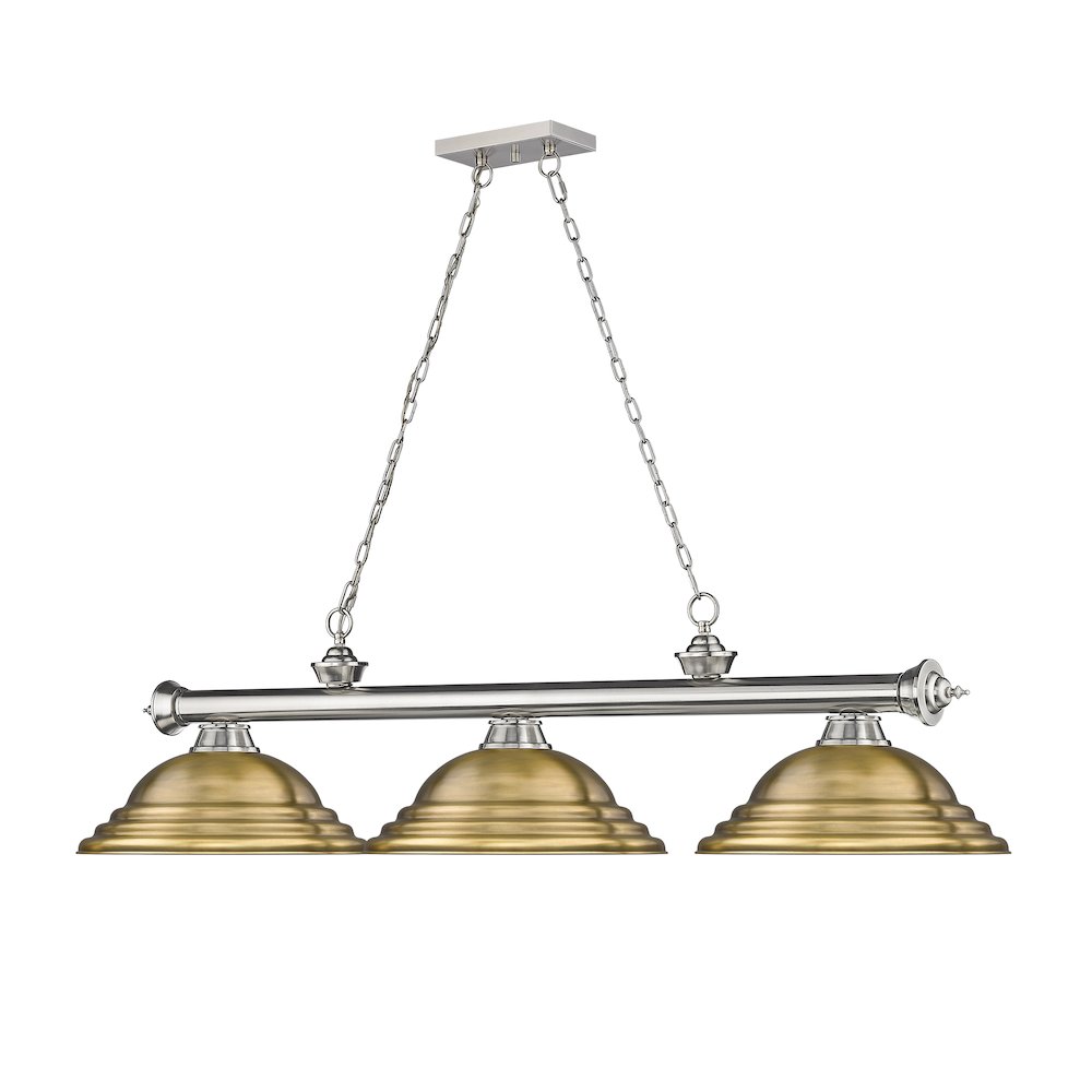 Z-Lite Cordon 3 Light Billiard, Steel Frame, Rubbed Brass Shade Color. Picture 3