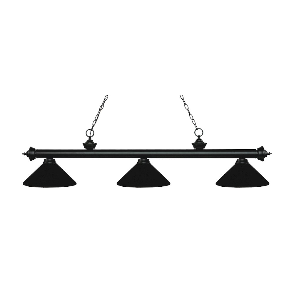 Z-Lite Riviera 3 Light Billiard, Steel Frame, Matte Black Shade Color. Picture 1