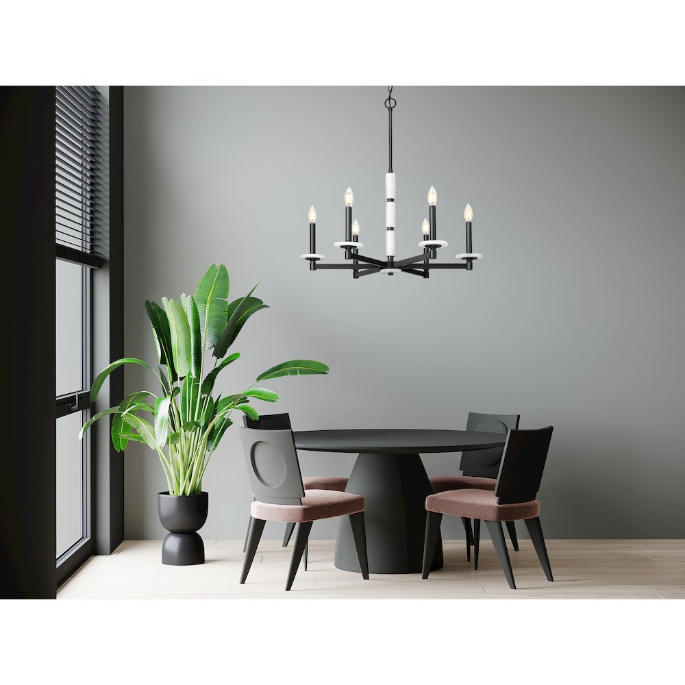 Z-Lite Kaden 6 Light Chandelier in Matte Black color, Steel frame. Picture 6