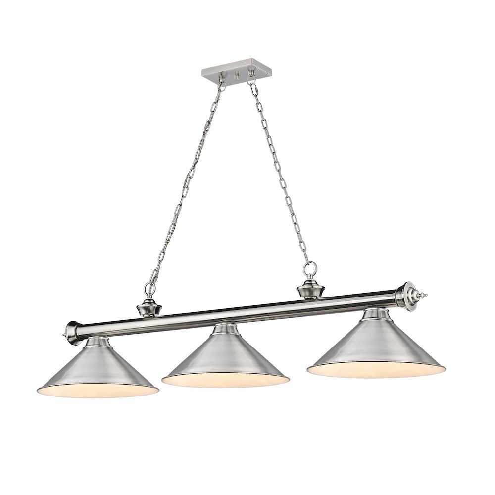 Z-Lite Cordon 3 Light Billiard, Steel Frame, Brushed Nickel Shade Color. Picture 1