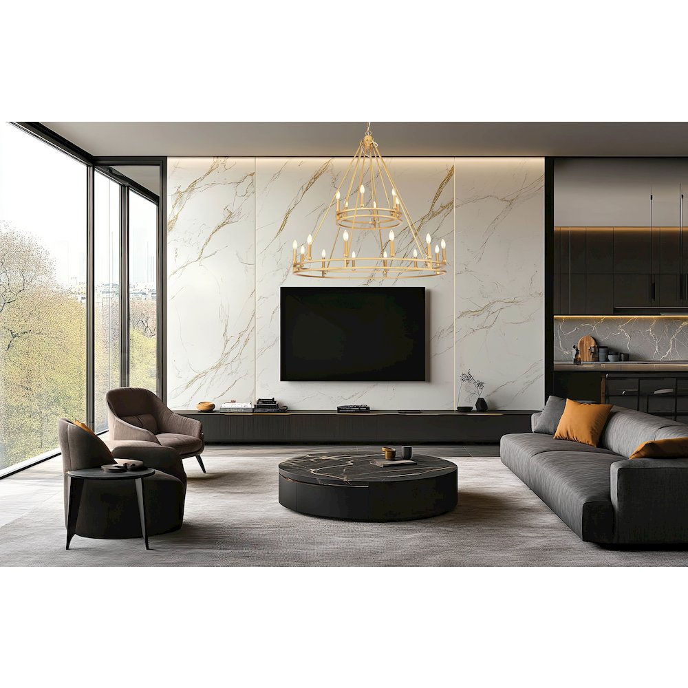 Z-Lite Dennison 18 Light Chandelier in Signature Brass color, Steel frame. Picture 6