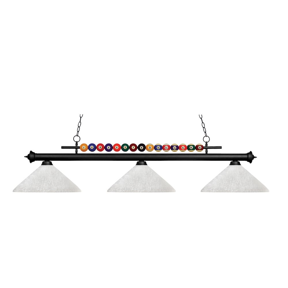 Z-Lite Shark 3 Light Billiard, Steel Frame, White Linen Shade Color. Picture 1