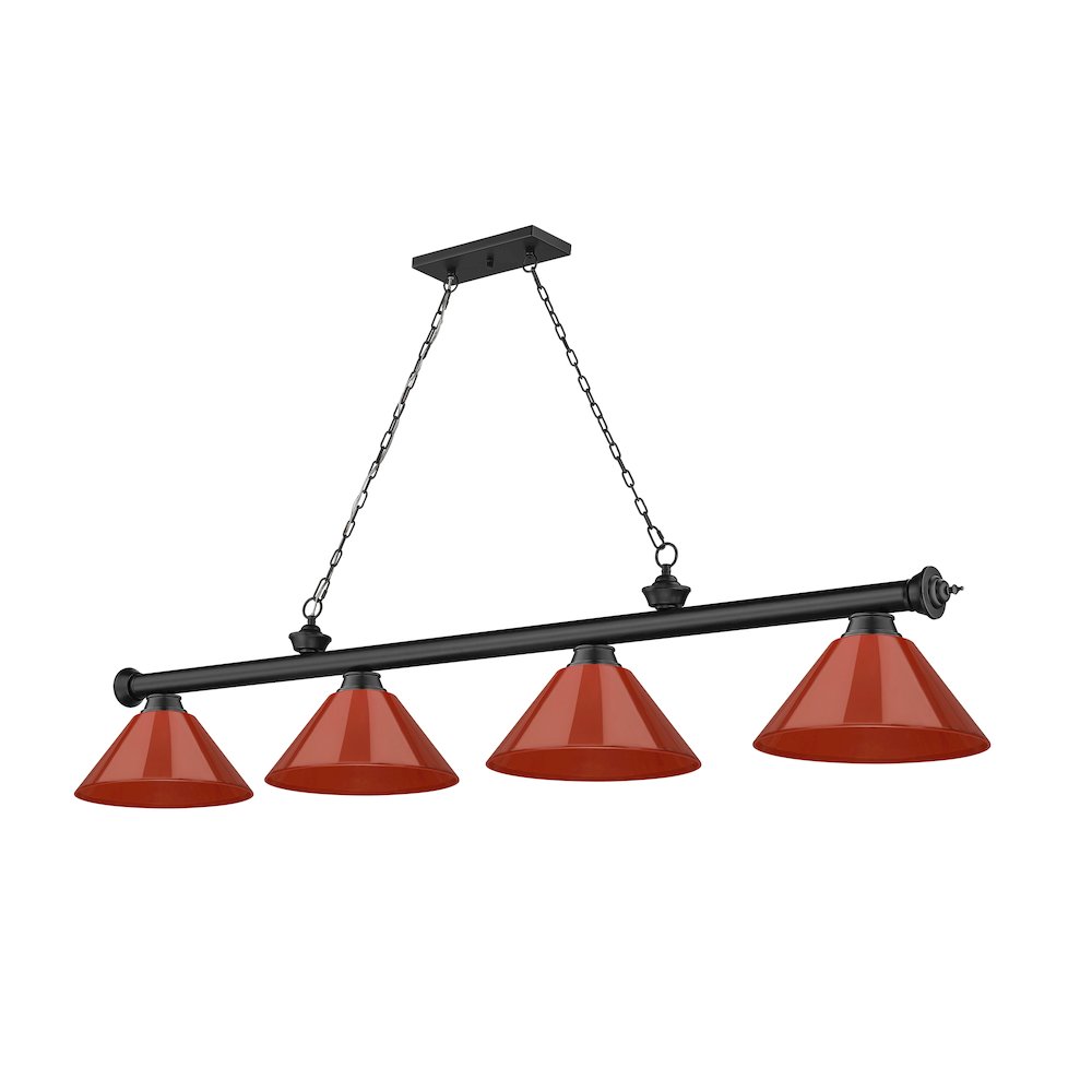 Z-Lite Cordon 4 Light Billiard, Steel Frame, Red Shade Color. Picture 5