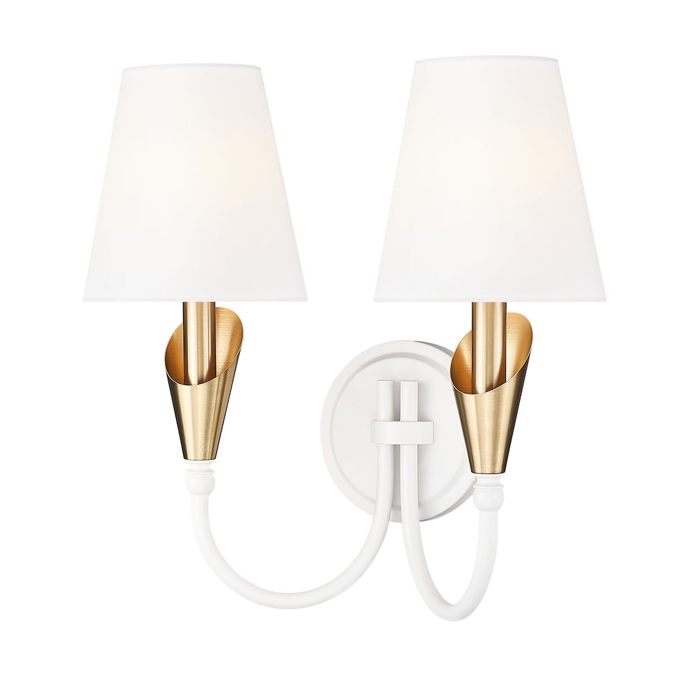 Z-Lite Claudelle 2 Light Wall Sconce in Textured White + Modern Gold color. Picture 1
