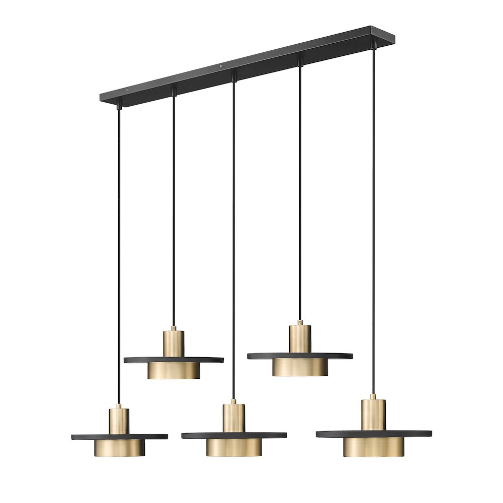 Z-Lite 5 Light Linear Chandelier, Matte Black + Modern Gold. Picture 1