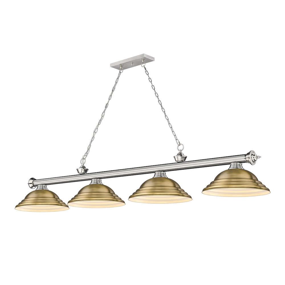 Z-Lite Cordon 4 Light Billiard, Steel Frame, Rubbed Brass Shade Color. Picture 1
