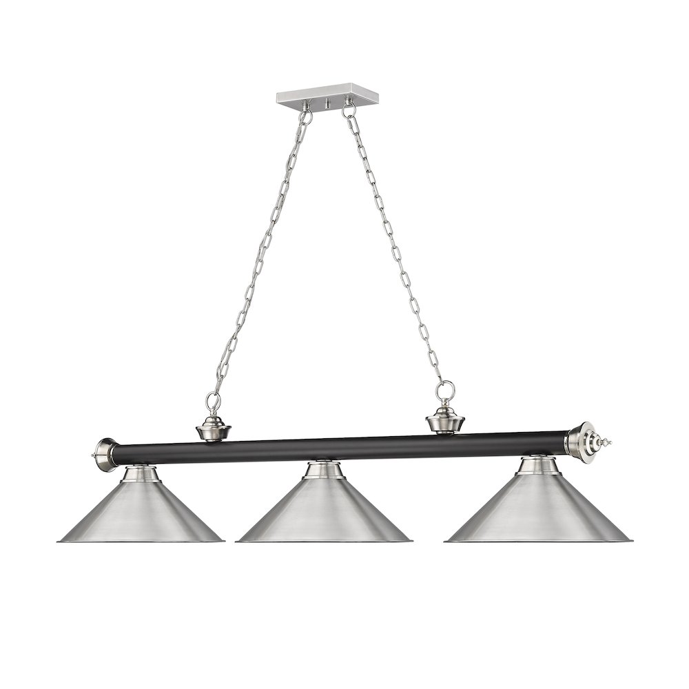 Z-Lite Cordon 3 Light Billiard, Steel Frame, Brushed Nickel Shade Color. Picture 3