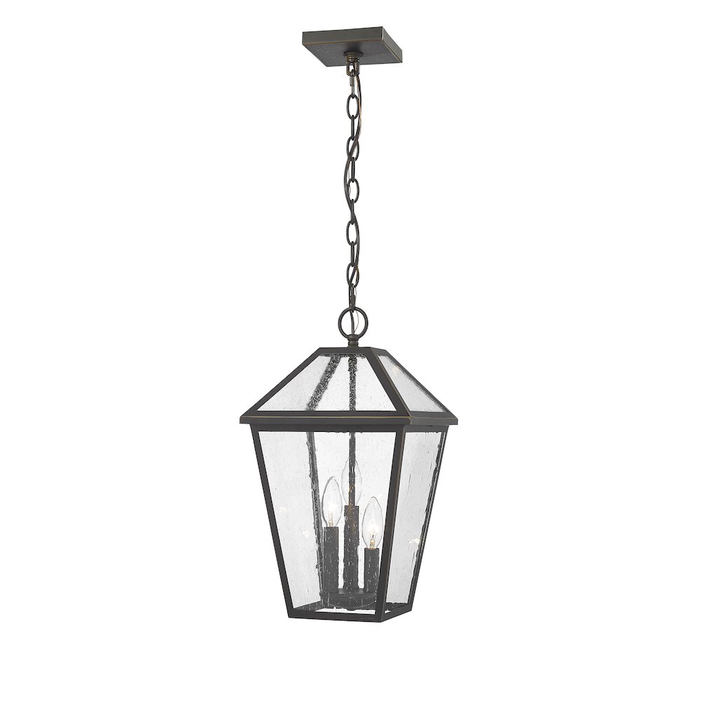Z-Lite Talbot 3 Light Outdoor Chain Mount Ceiling Fixture, Oil Rubbed Bronze. Picture 1
