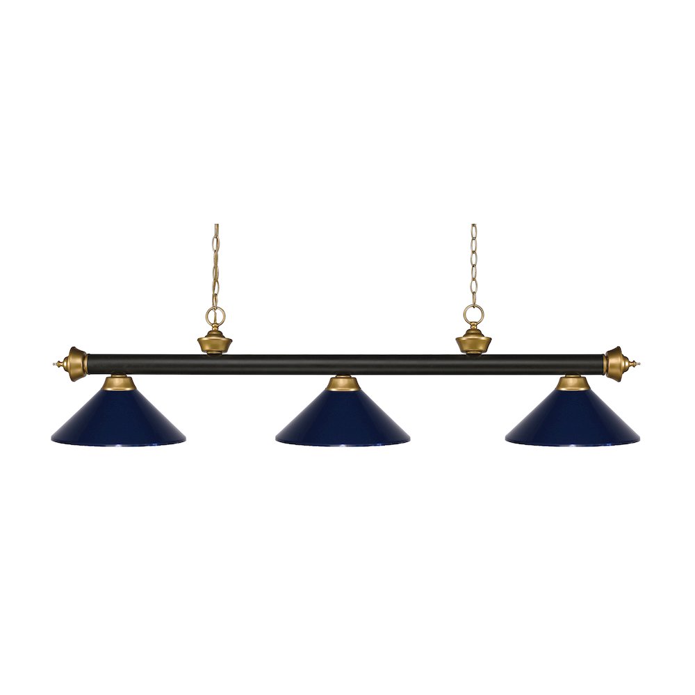 Z-Lite Riviera 3 Light Billiard, Steel Frame, Navy Blue Shade Color. Picture 1