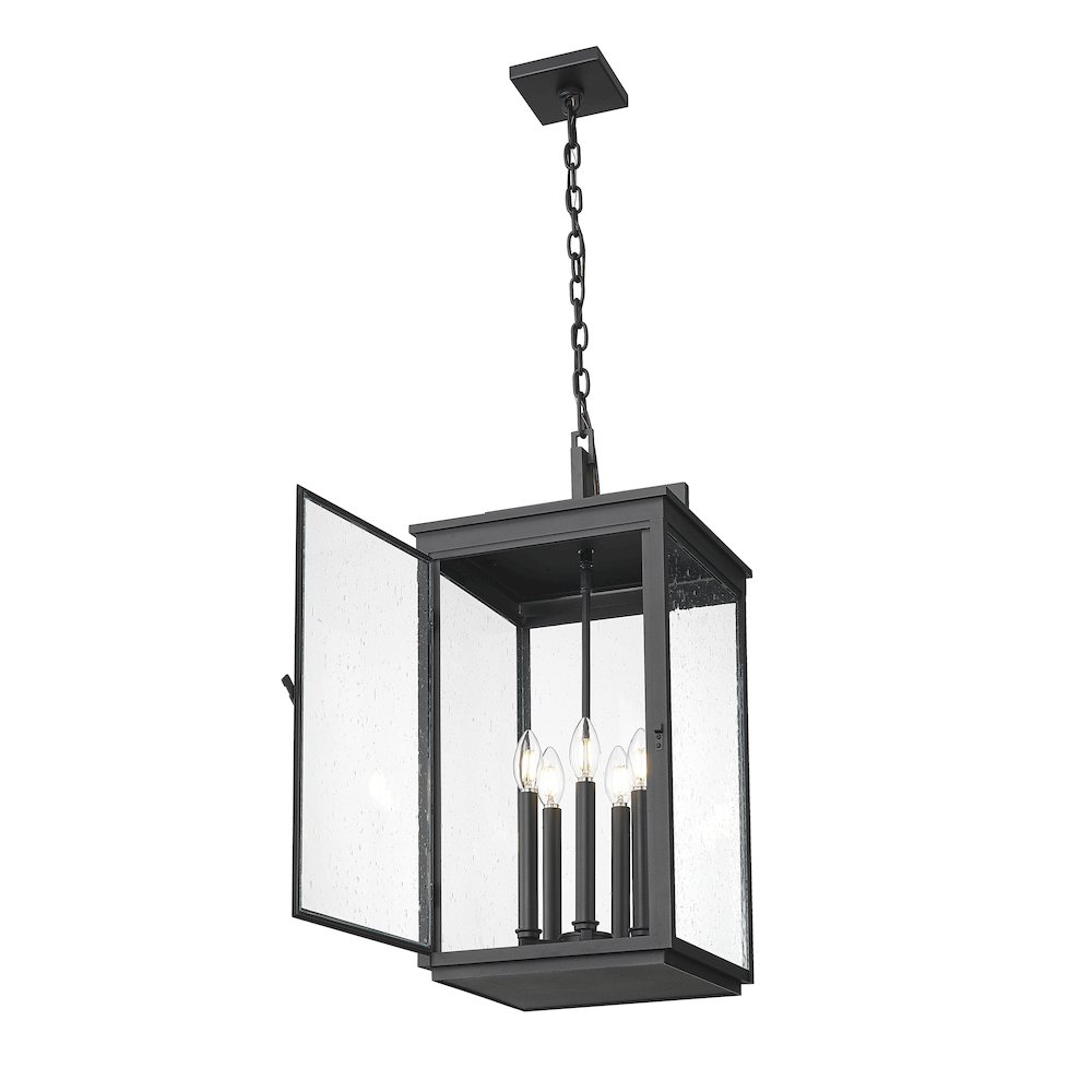 Z-Lite Hartwell 5 Light Outdoor Chain Mount Ceiling Fixture in Sand Black color. Picture 2