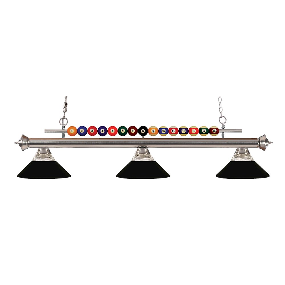 Z-Lite Shark 3 Light Billiard, Clear Ribbed + Matte Black Shade Color. Picture 1