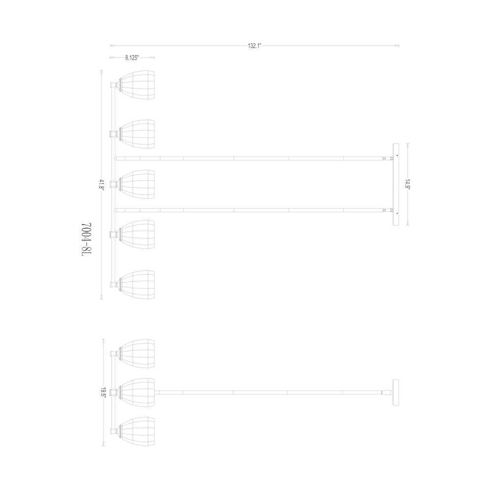 Z-Lite Oren 8 Light Linear Chandelier in Modern Gold color, Steel frame. Picture 8