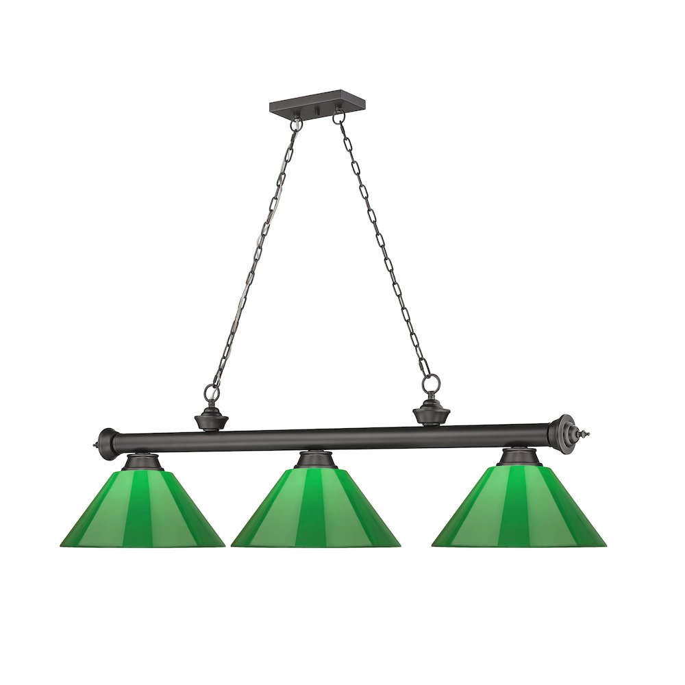 Z-Lite Cordon 3 Light Billiard, Steel Frame, Green Shade Color. Picture 3