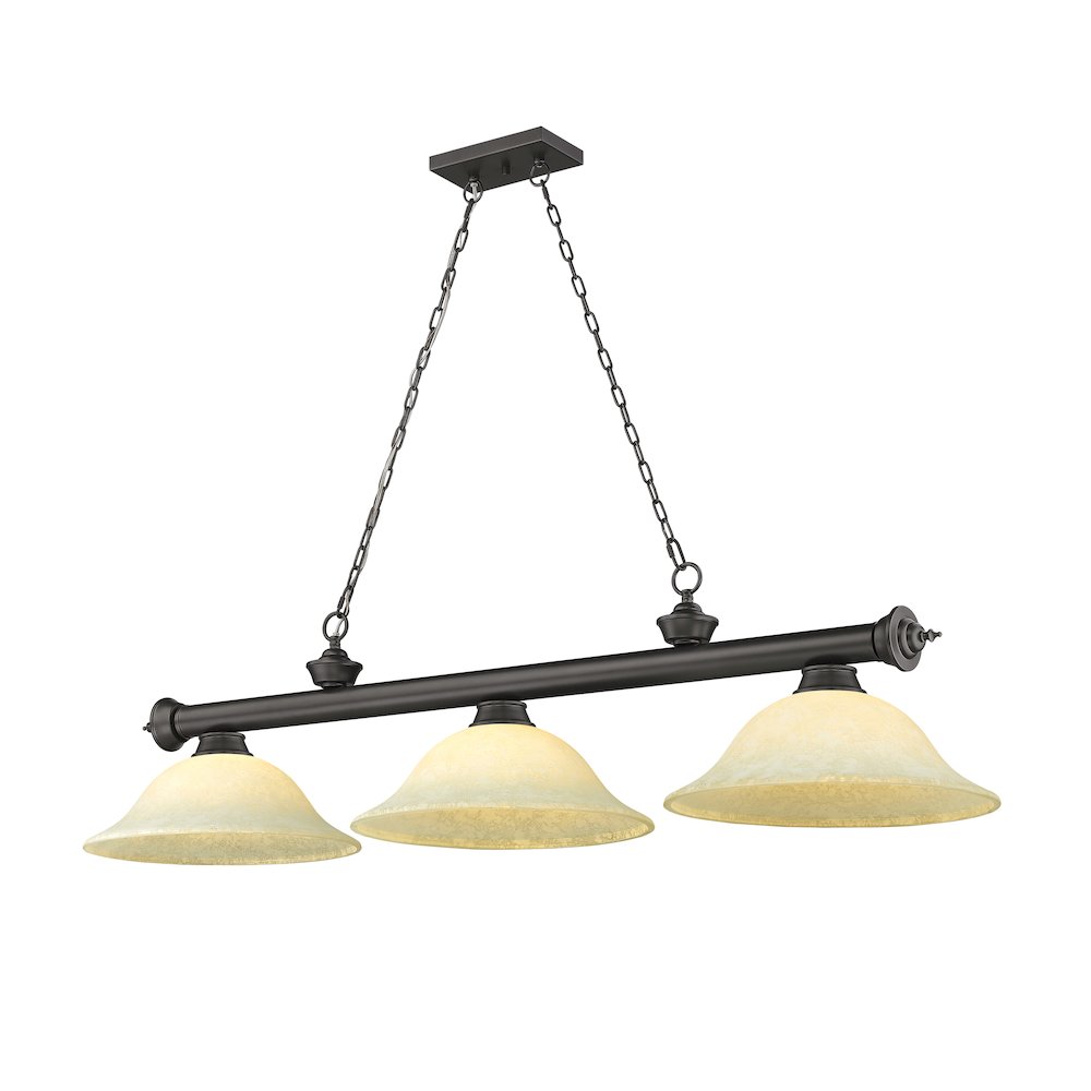 Z-Lite Cordon 3 Light Billiard, Steel Frame, Golden Mottle Shade Color. Picture 1