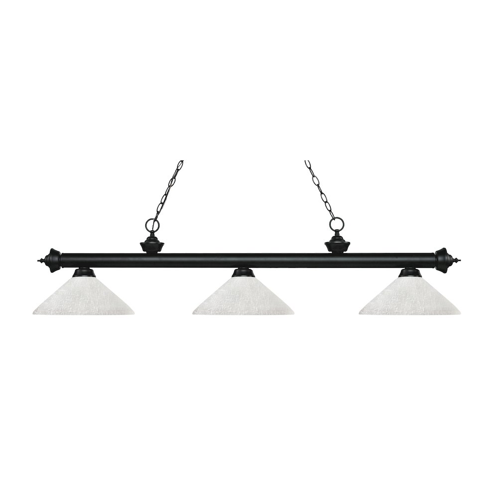 Z-Lite Riviera 3 Light Billiard, Steel Frame, White Linen Shade Color. Picture 1