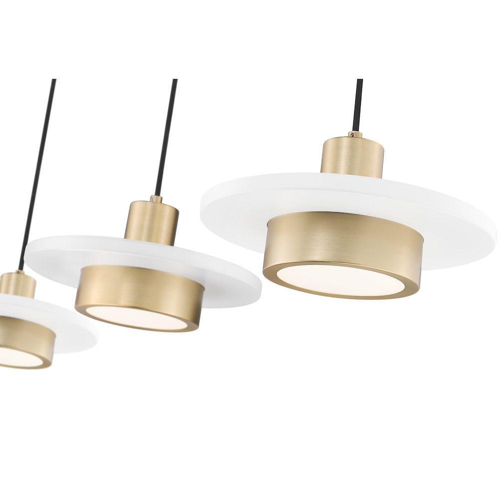 Z-Lite 3 Light Linear Chandelier, Matte White + Modern Gold. Picture 4