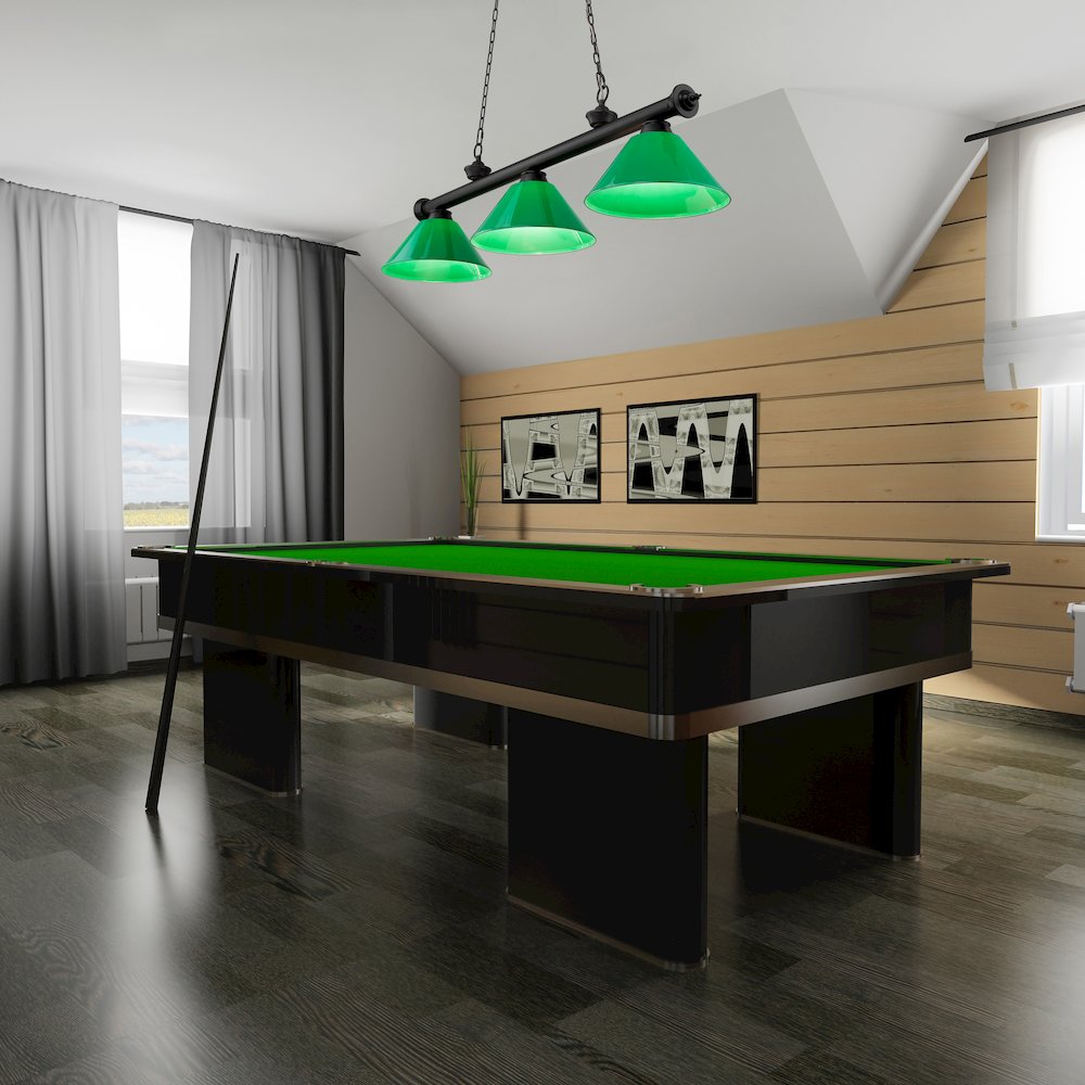 Z-Lite Cordon 3 Light Billiard, Steel Frame, Green Shade Color. Picture 7