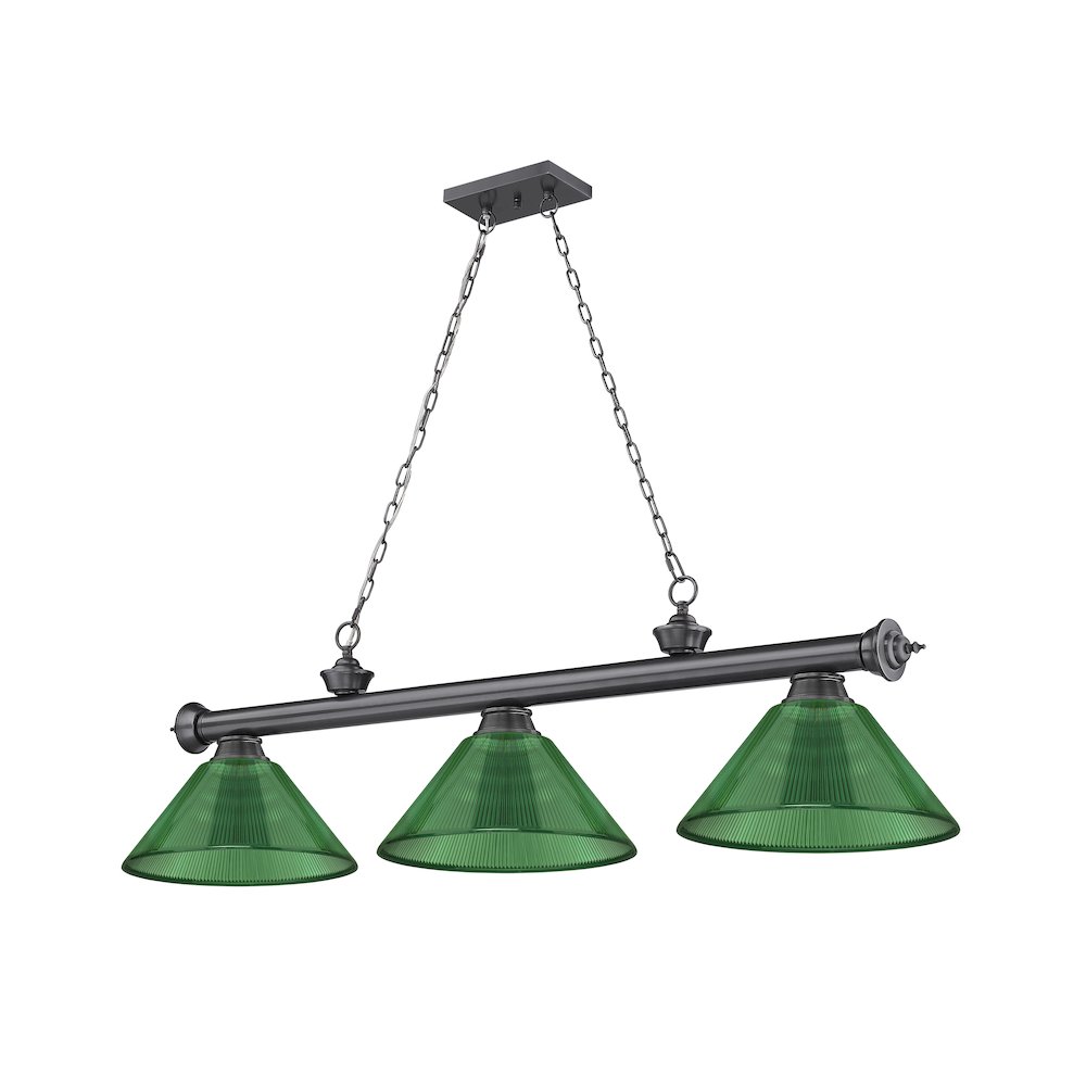Z-Lite Cordon 3 Light Billiard, Steel Frame, Green Shade Color. Picture 5