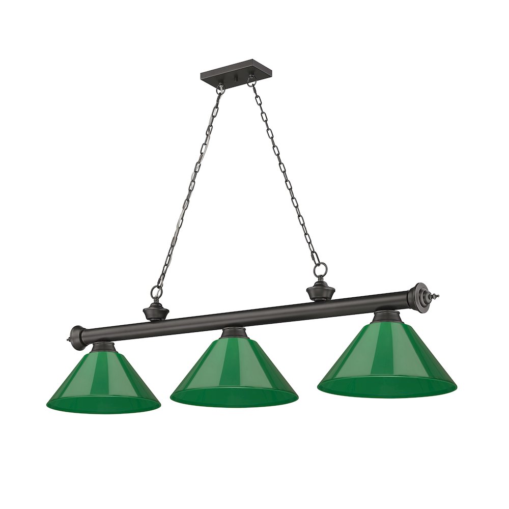 Z-Lite Cordon 3 Light Billiard, Steel Frame, Green Shade Color. Picture 5