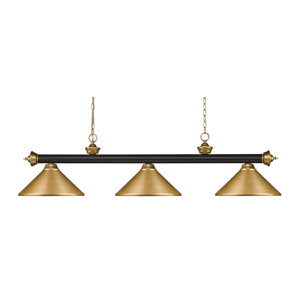 Z-Lite Riviera 3 Light Billiard, Steel Frame, Satin Gold Shade Color. Picture 1