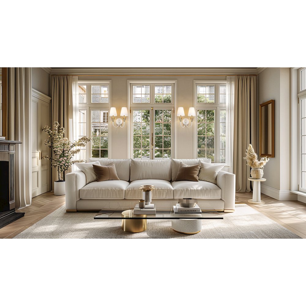 Z-Lite Claudelle 2 Light Wall Sconce in Textured White + Modern Gold color. Picture 7