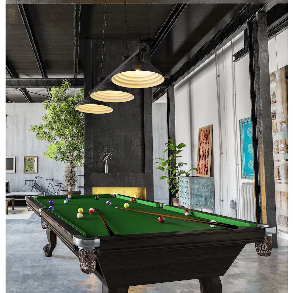 Z-Lite Cordon 3 Light Billiard, Steel Frame, Matte Black Shade Color. Picture 6