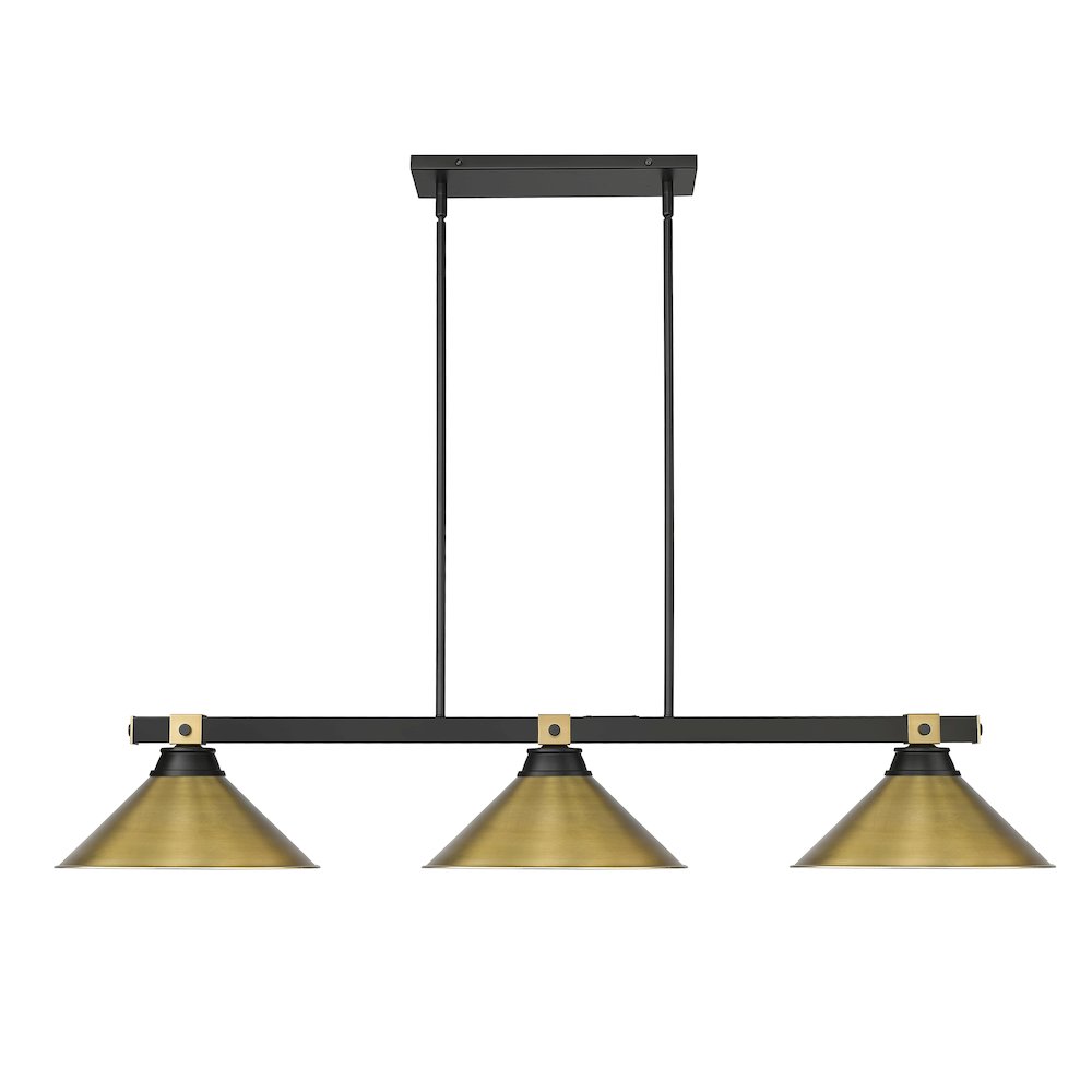Z-Lite Bronte 3 Light Billiard, Steel Frame, Rubbed Brass Shade Color. Picture 2