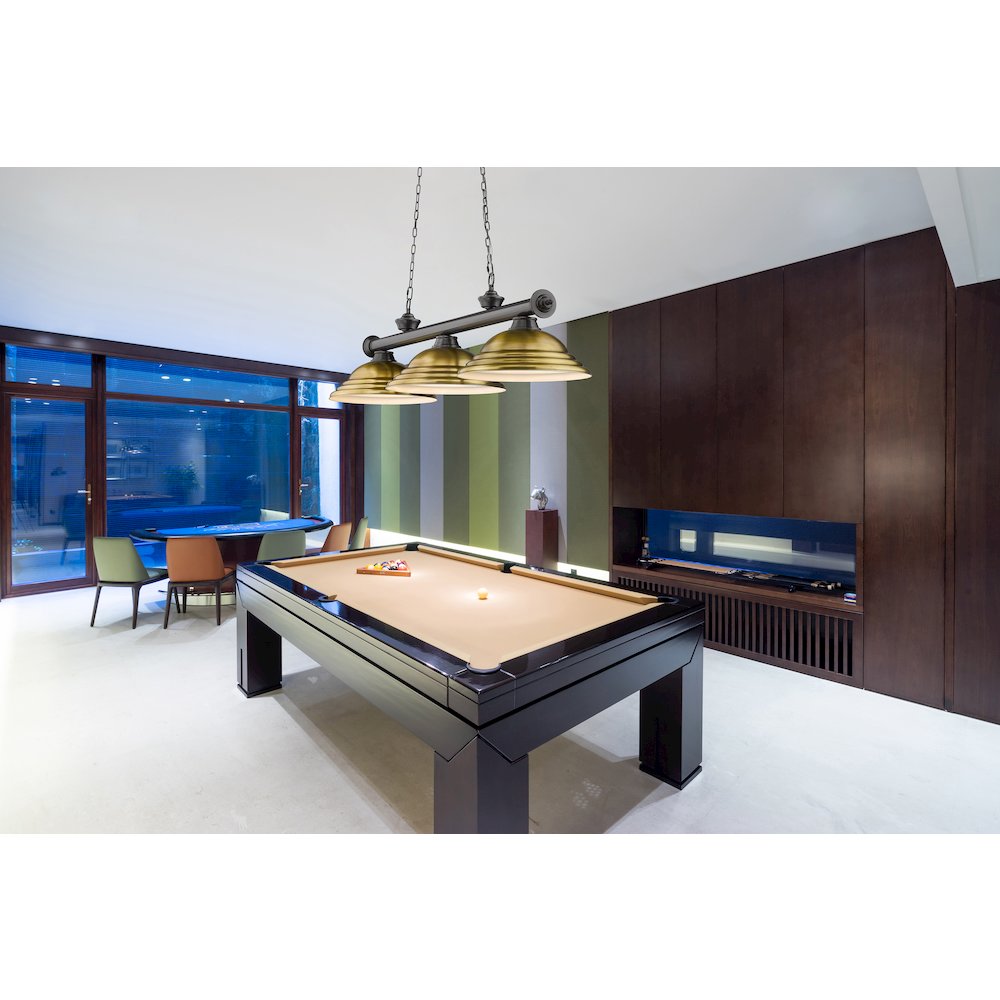 Z-Lite Cordon 3 Light Billiard, Steel Frame, Rubbed Brass Shade Color. Picture 7