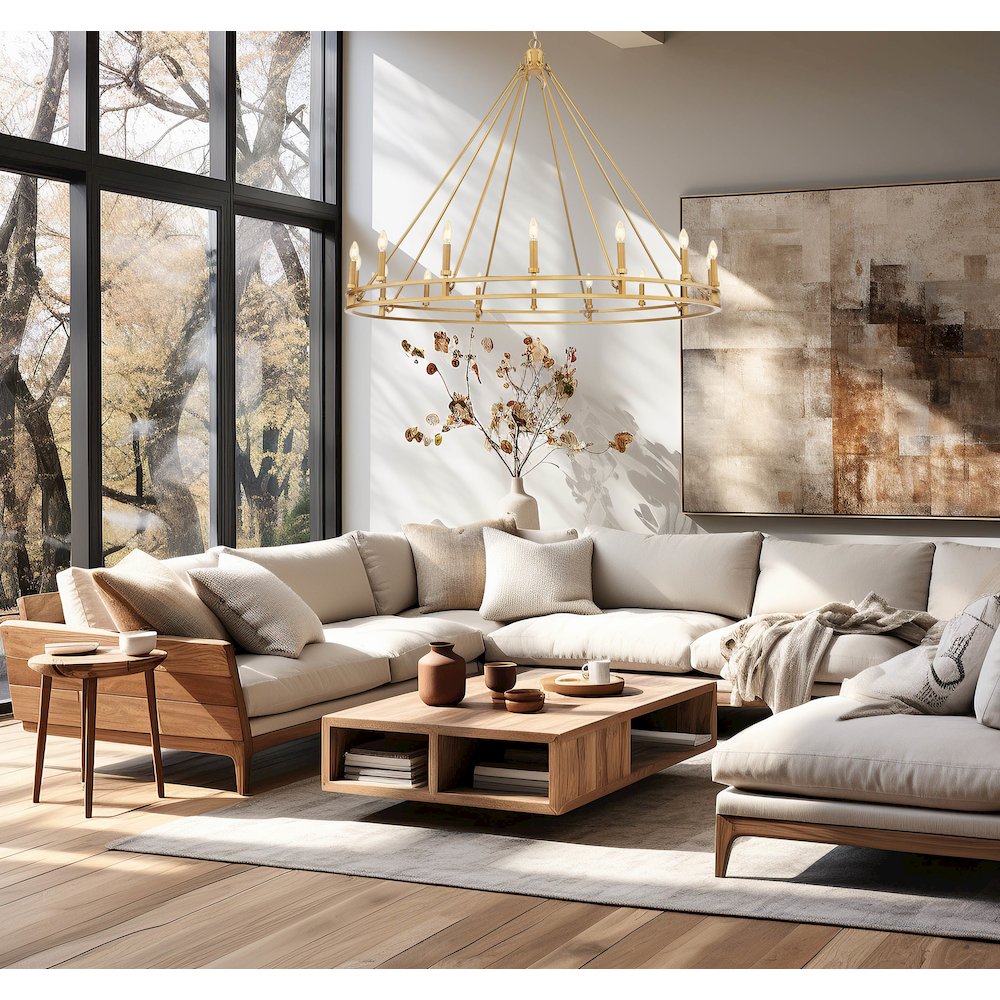 Z-Lite Dennison 16 Light Chandelier in Signature Brass color, Steel frame. Picture 5