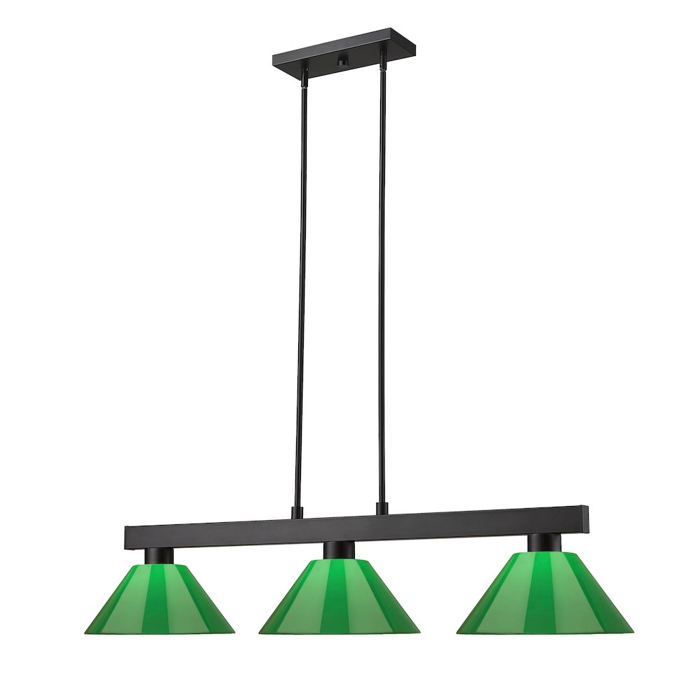 Z-Lite Cobalt 3 Light Billiard, Steel Frame, Green Shade Color. Picture 3