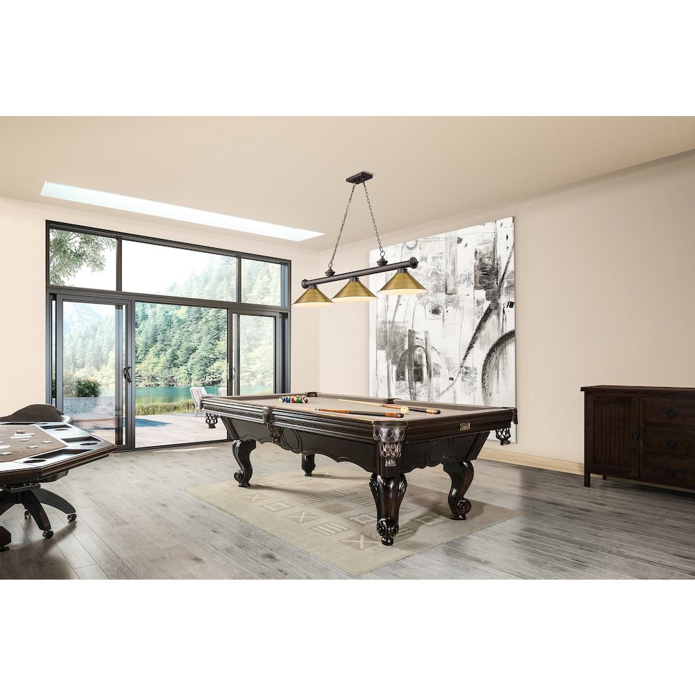 Z-Lite Cordon 3 Light Billiard, Steel Frame, Rubbed Brass Shade Color. Picture 6