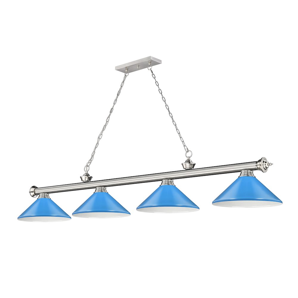 Z-Lite Cordon 4 Light Billiard, Steel Frame, Electric Blue Shade Color. Picture 5