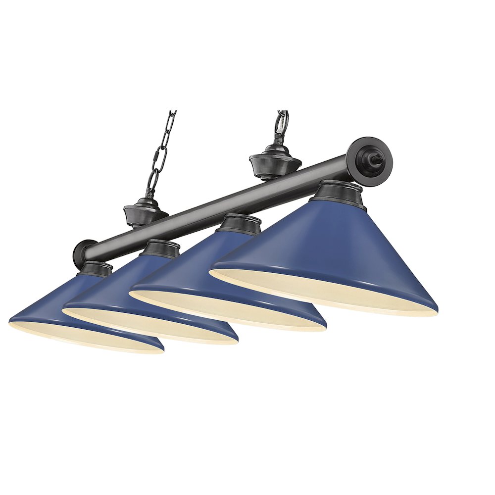 Z-Lite Cordon 4 Light Billiard, Steel Frame, Navy Blue Shade Color. Picture 4