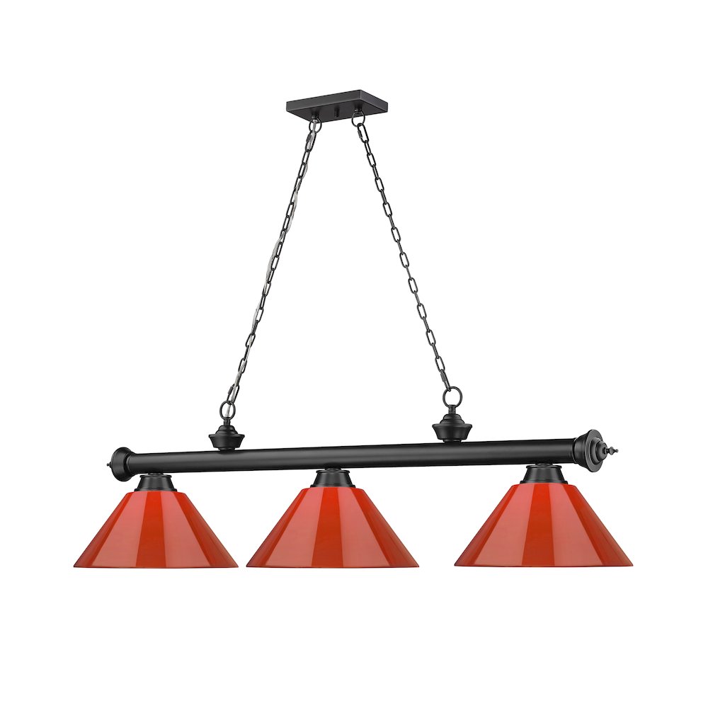 Z-Lite Cordon 3 Light Billiard, Steel Frame, Red Shade Color. Picture 3