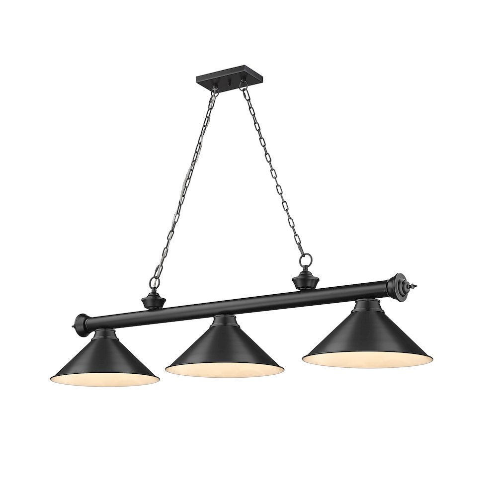 Z-Lite Cordon 3 Light Billiard, Steel Frame, Matte Black Shade Color. Picture 1