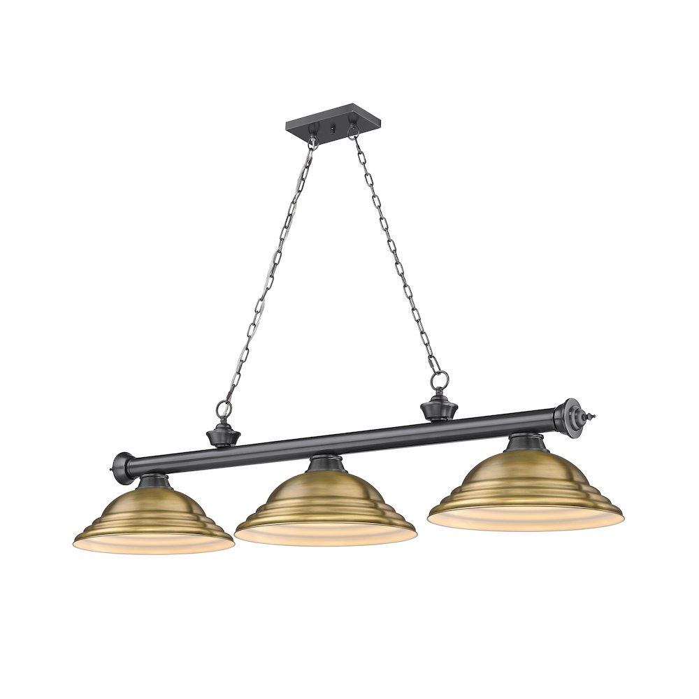 Z-Lite Cordon 3 Light Billiard, Steel Frame, Rubbed Brass Shade Color. Picture 1