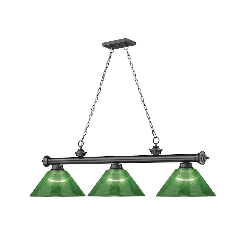 Z-Lite Cordon 3 Light Billiard, Steel Frame, Green Shade Color. Picture 3