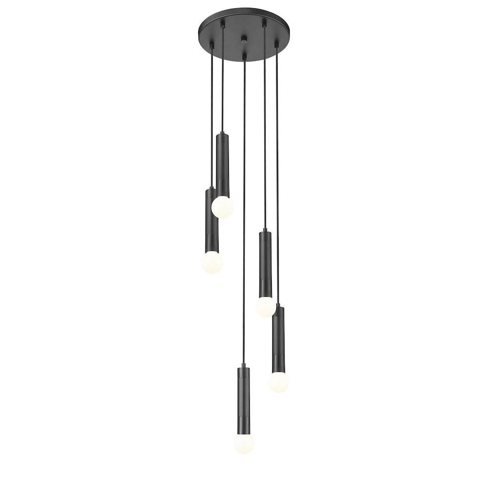 Z-Lite Stari 5 Light Chandelier in Matte Black color, Steel frame. Picture 2