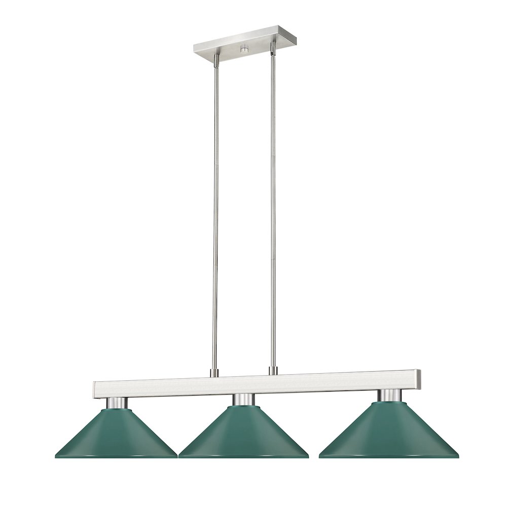 Z-Lite Cobalt 3 Light Billiard, Steel Frame, Dark Green Shade Color. Picture 3