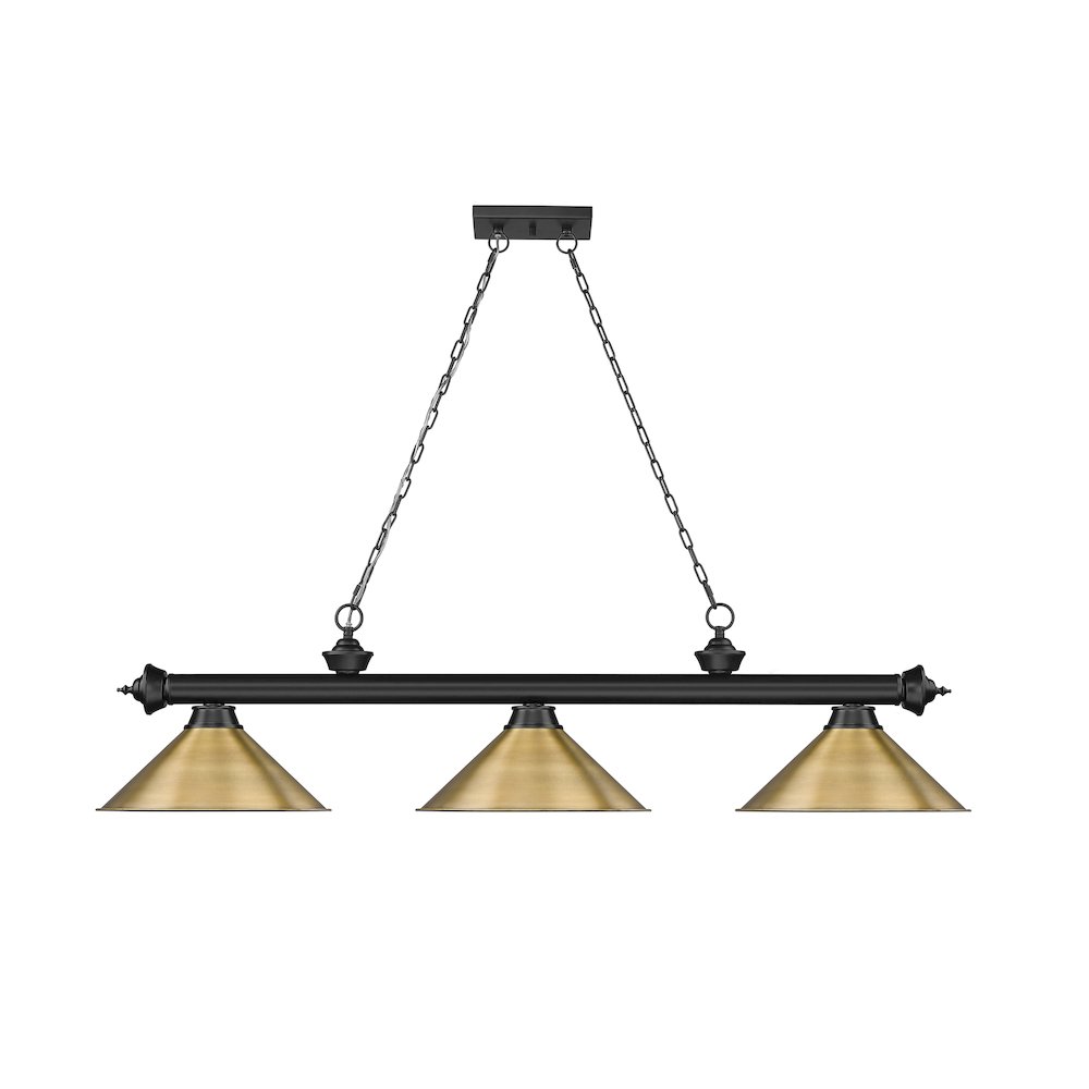Z-Lite Cordon 3 Light Billiard, Steel Frame, Rubbed Brass Shade Color. Picture 2