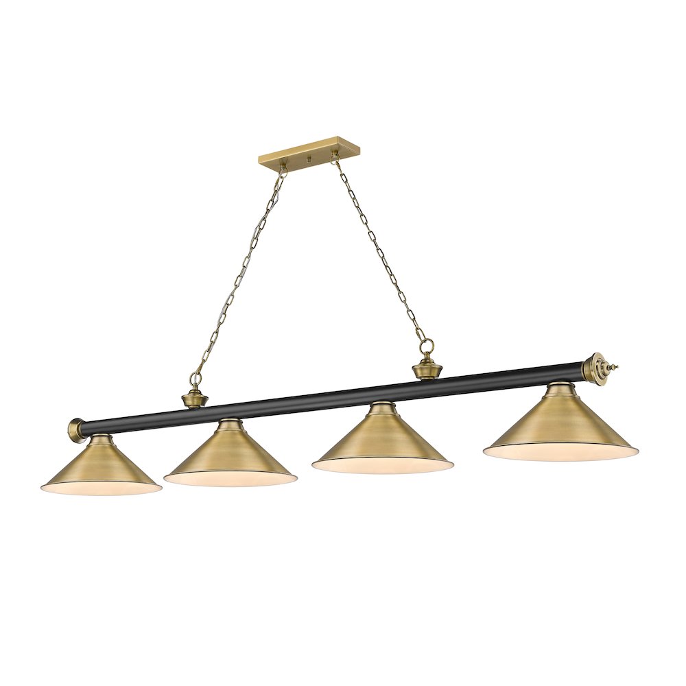 Z-Lite Cordon 4 Light Billiard, Steel Frame, Rubbed Brass Shade Color. Picture 1