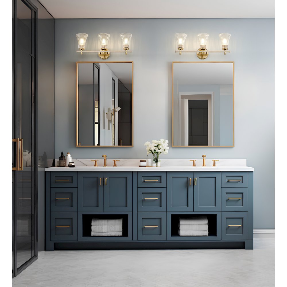 Z-Lite Belle 3 Light Vanity in Modern Gold color, Steel frame. Picture 7