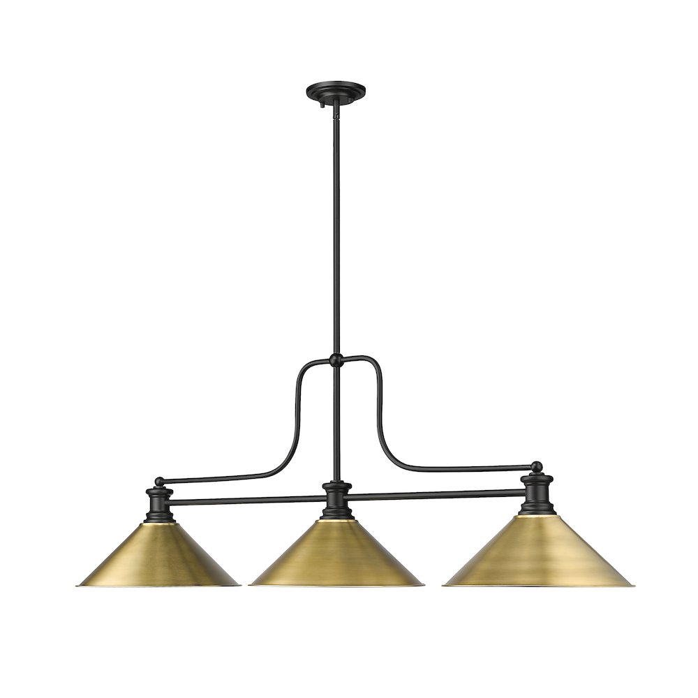 Z-Lite Melange 3 Light Billiard, Steel Frame, Rubbed Brass Shade Color. Picture 3