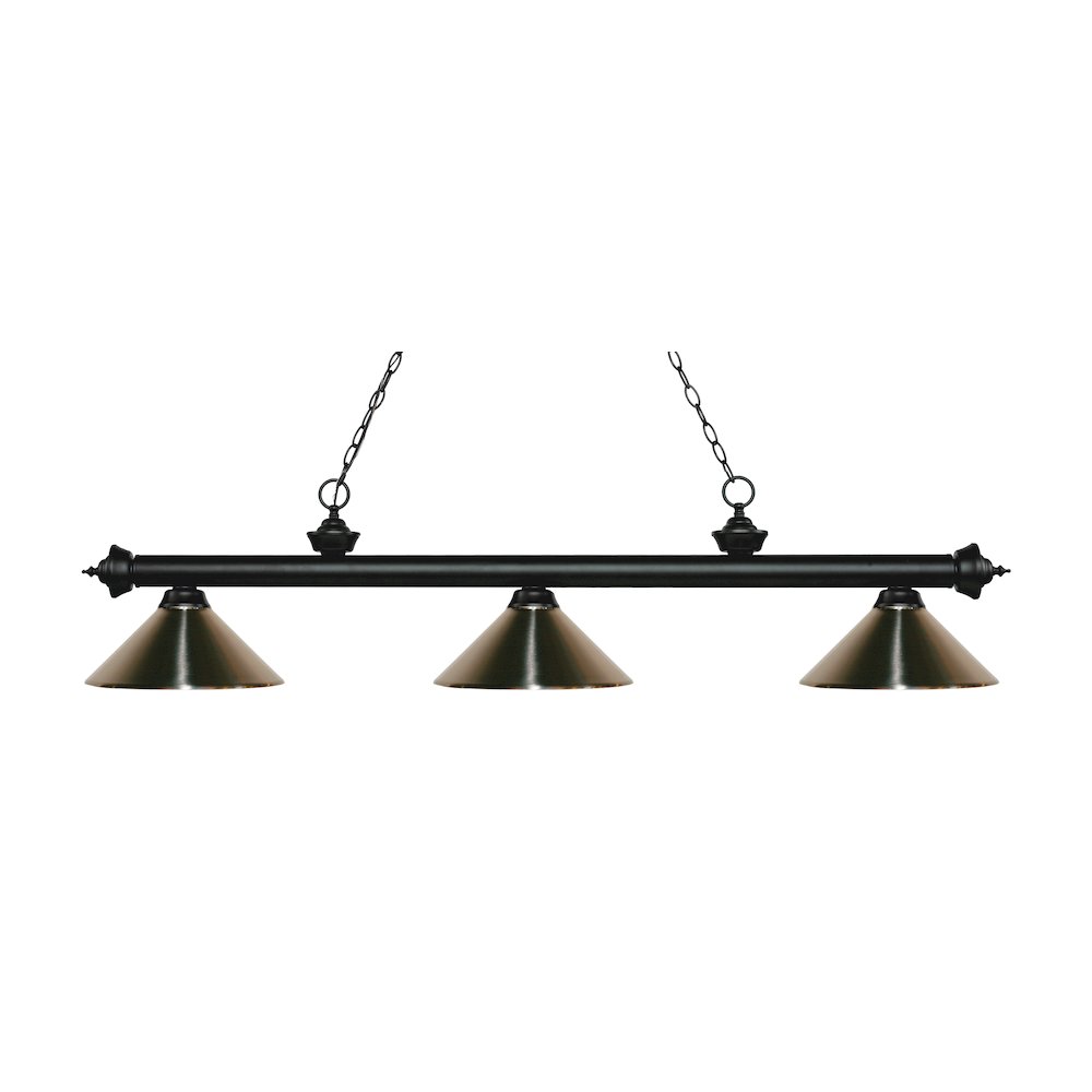 Z-Lite Riviera 3 Light Billiard, Steel Frame, Brushed Nickel Shade Color. Picture 1