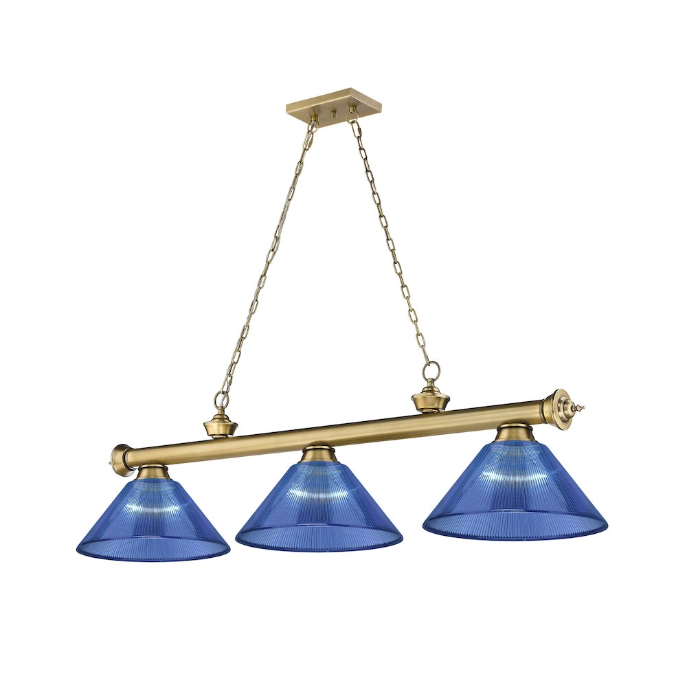Z-Lite Cordon 3 Light Billiard, Steel Frame, Dark Blue Shade Color. Picture 1